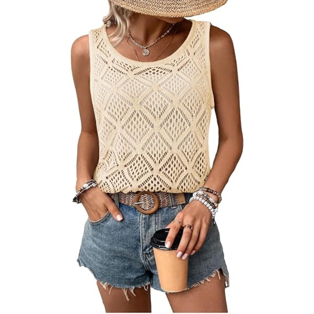 Women's Crochet Tank Tops Sleeveless Cover Up Summer Boho Top Pullover large